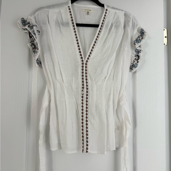 Max Studio Tops - Max Studio White Blouse with Blue Embroidery